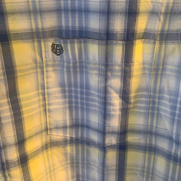 Pre Owned Men’s Chaps Blue Yellow Short Sleeve Button Up Sz XXL Classic Style - Picture 11 of 15
